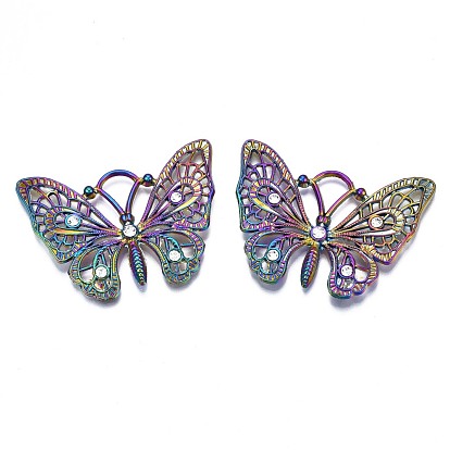 Colgantes de aleación de color arco iris chapado en rack, con diamantes de imitación de cristal, sin cadmio y níque y plomo, mariposa