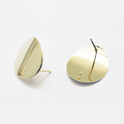 Brass Stud Earring Findings, with Loop, Long-Lasting Plated, Real 18K Gold Plated, Nickel Free, Oval