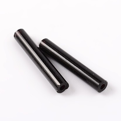 Abalorios de vidrio canutillos, negro, 12~15x2.5 mm, agujero: 0.5 mm, sobre 3500 unidades / una libra