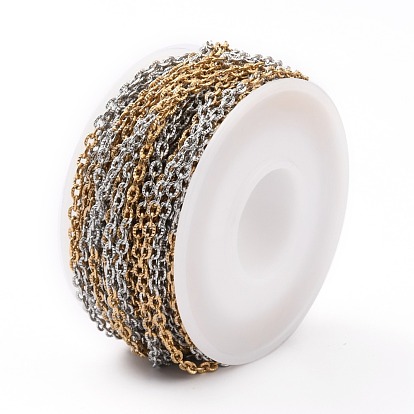 Two Tone 304 Stainless Steel Curb Chains, Soldered, Textured, with Spool