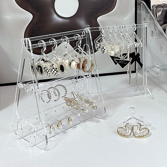 Soportes de exhibición de pendientes de acrílico, Soporte organizador de aretes colgantes con forma de perchas, con mini perchas 8pcs