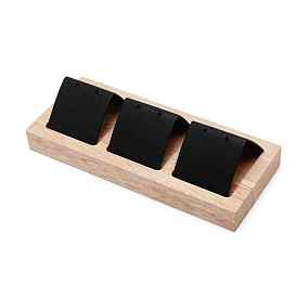 Wooden Earrings Display Tray, with 3 Grids PU Leather/Cotton Linen Holder, Rectangle