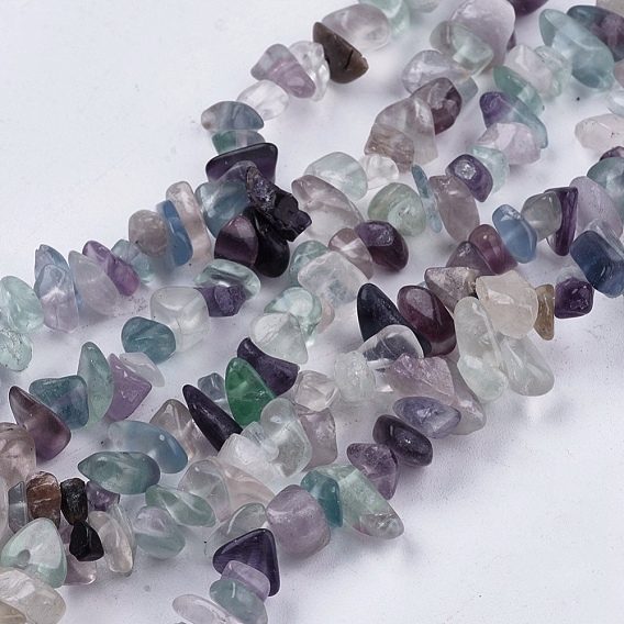 Fluorita natural, hilos de perlas de piedra, chip, 4~10x4~6x2~4 mm, agujero: 1 mm, sobre 210 unidades / cadena, 35.4 pulgada
