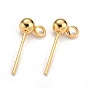 304 Stainless Steel Ball Post Stud Earring Findings, with Loop and 316 Surgical Stainless Steel Pin, Real 18k Gold Plated