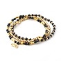 Natural Gemstone Beaded Stretch Bracelets Sets, with Non-magnetic Synthetic Hematite & Brass Spacer Beads, Lotus, Golden