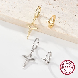 2 Pair 2 Style 925 Sterling Silver Hollow Star Dangle Hoop Earrings Sets for Women