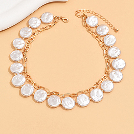 Colliers à double chaîne en fer, Colliers de perles d'imitation en plastique pour femmes