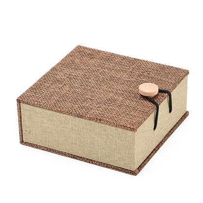 Cajas de pulsera de madera rectángulo, con arpillera y terciopelo, 10.4x10x5.2 cm