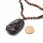 Om Mani Padme Hum Buddhist Necklace, Natural Obsidian Large Cameo Buddha Pendants Necklace, Natural Obsidian & Coconut Shell & Wood Beads Necklace for Women