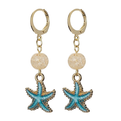 Boucles d'oreilles créoles en quartz craquelé synthétique étoile de mer, boucles d'oreilles pendantes en alliage pour femmes