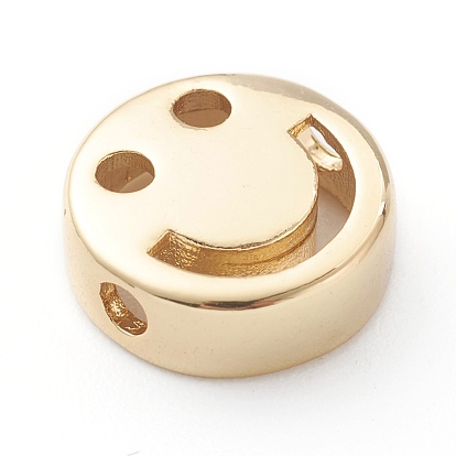 Brass Beads, Long-Lasting Plated, Flat Round with Smiling Face