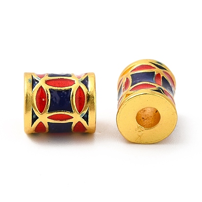 Perlas de esmalte de la aleación, chapado en rack, columna con patrón de moneda, color dorado mate