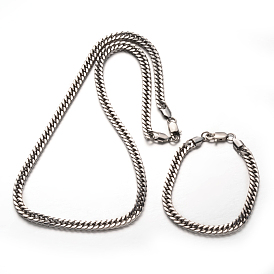 Mode simple Cuban Link colliers et bracelets de la chaîne des ensembles de bijoux en acier inoxydable 304, avec fermoirs mousquetons, facette, 24.21 pouces (615 mm), 215 mm (8-1/2 pouces)