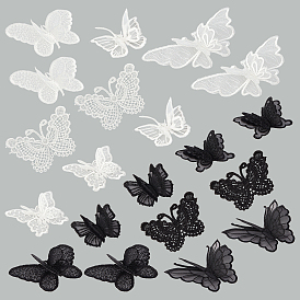 Nbeads 20Pcs 10 Style Lace Embroidery Sewing Fiber, DIY Garment Accessories, Butterfly, Black & White