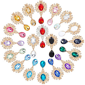 Gorgecraft 19Pcs 19 Colors Alloy Flat Back Cabochons, with Glass Rhinestone, Cadmium Free & Lead Free, Flower with Teardrop, Golden