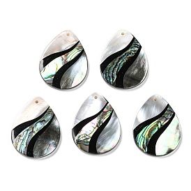 Natural Freshwater Shell & Black Lip Shell & Paua Shell & Natural White Shell Pendants, Teardrop Charms