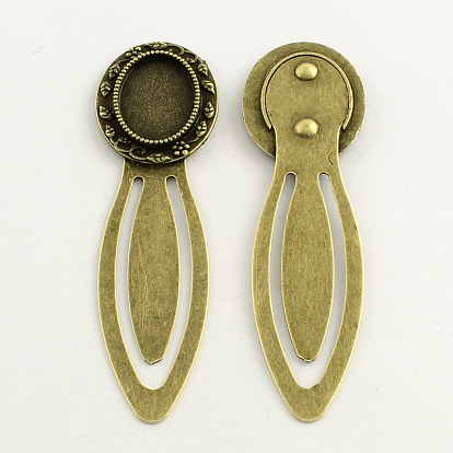 Iron Bookmark Cabochon Setting, with Alloy Oval Tray, Cadmium Free & Lead Free, 73x21x3mm, Tray: 13x18mm