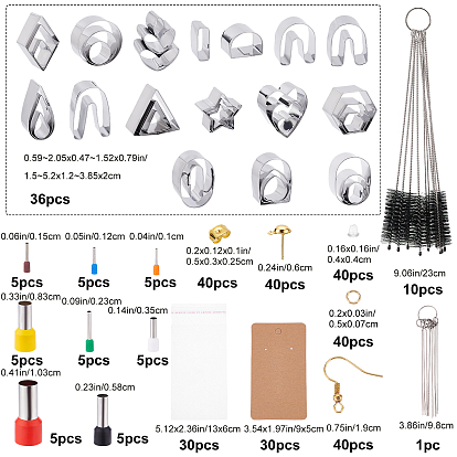 Kit de recherche de fabrication de boucles d'oreilles bricolage craspire, y compris les ensembles de coupe d'argile de colonne, Crochets d'oreille en laiton, brosses en nylon, écrous d'oreille en plastique et en fer, anneaux en acier inoxydable et nettoyeur de buse