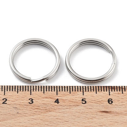 304 Stainless Steel Split Key Rings, Keychain Clasp Findings, 2-Loop Round Ring