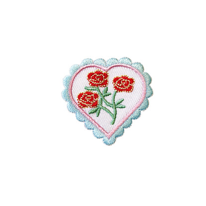 Tela de bordado computarizado autoadhesivo/coser en parches, accesorios de vestuario, corazón con la flor