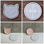 Moules en silicone de sous-verre de forme ronde plate de chat de thème d'animal familier de diy, moules de résine, pour la résine UV, fabrication artisanale de résine époxy