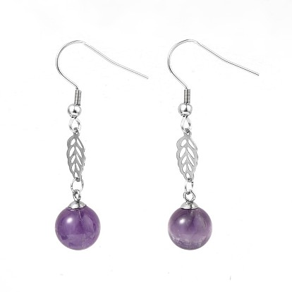 Natural Gemstone Dangle Earrings, with 304 Stainless Steel Findings, 48mm, Pin: 0.7mm