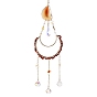 Moon Metal & Natural Red Jasper Chip Pendant Decorations, Hanging Suncatchers, with Glass Teardrop Charm and Agate Link, for Home Car Decorations