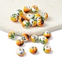 Handmade Porcelain Beads, Round with Sunflower Pattern