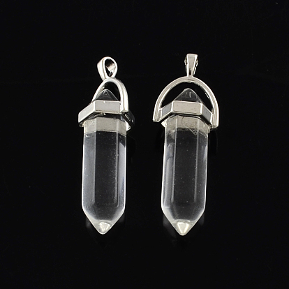 Natural Quartz Crystal Pendants with Alloy Findings, Rock Crystal