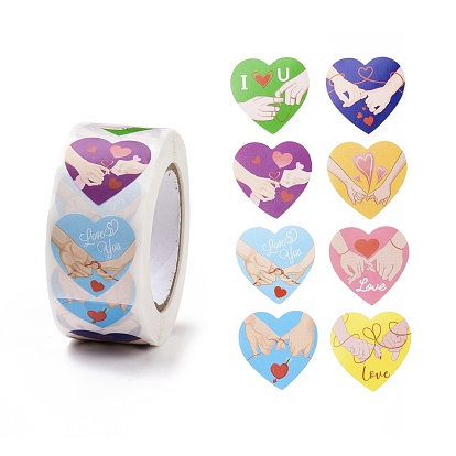Valentine's Day Heart Paper Stickers, Adhesive Labels Roll Stickers, Gift Tag, for Envelopes, Party, Presents Decoration