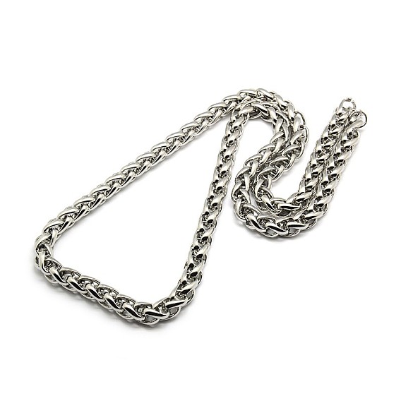 Fashionable 304 Stainless Steel Wheat Chain Necklaces for Men, with Lobster Claw Clasps, 29.92 inch (760mm)x10mm