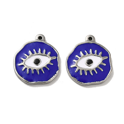 304 Stainless Steel Charms, with Enamel, Flat Round with Evil Eye