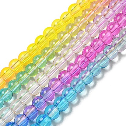 Dyed & Heated Synthetic Quartz Beads Strands, Gradient Color Round Beads