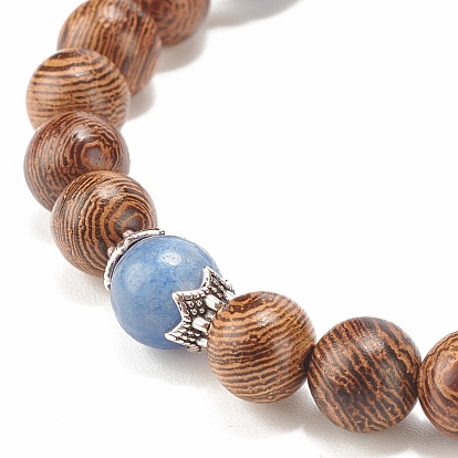 Natural Wenge Wood & Gemstone Round Beaded Stretch Bracelet for Women