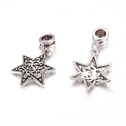 Alloy European Dangle Charms, Star, 35mm, Hole: 5mm