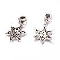 Alloy European Dangle Charms, Star, 35mm, Hole: 5mm