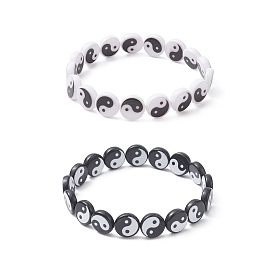 2 pcs 2 ensemble de bracelets extensibles yin yang en acrylique couleur