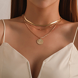 Collier pendentif rond à la mode pour femmes-chaîne de perles multicouche simple et polyvalente