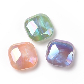 Opaque Acrylic Beads, AB Color Plated, Square