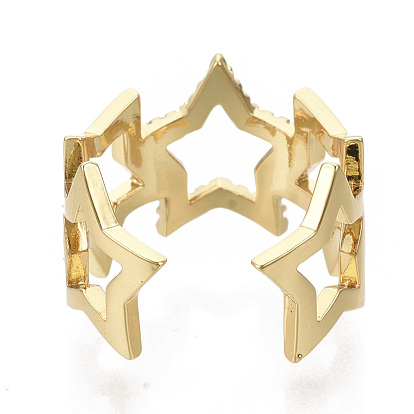 Micro cuivres ouvrent zircone cubique anneaux de manchette, anneaux ouverts, sans nickel, étoiles, clair