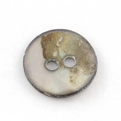 2-отверстие кнопки плоские круглые морские раковины, 13~14x1~2 мм, отверстие : 1~2 мм