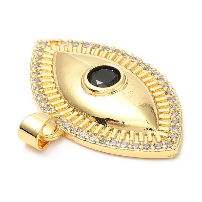 Rack Plating Brass Micro Pave Cubic Zirconia Pendants, with Glass, Long-Lasting Plated, Lead Free & Cadmium Free, Evil Eye