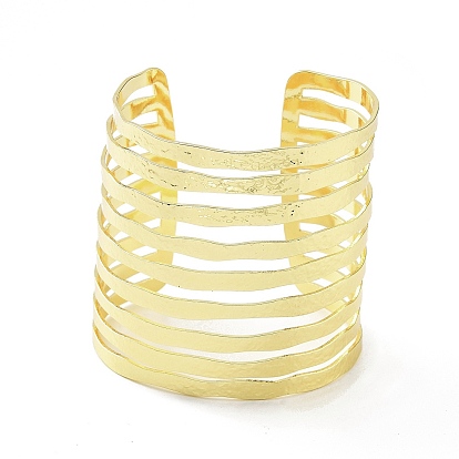 Rack Plating Brass Hollow Out Wide Wire Cuff Bangles for Women, Lead Free & Cadmium Free
