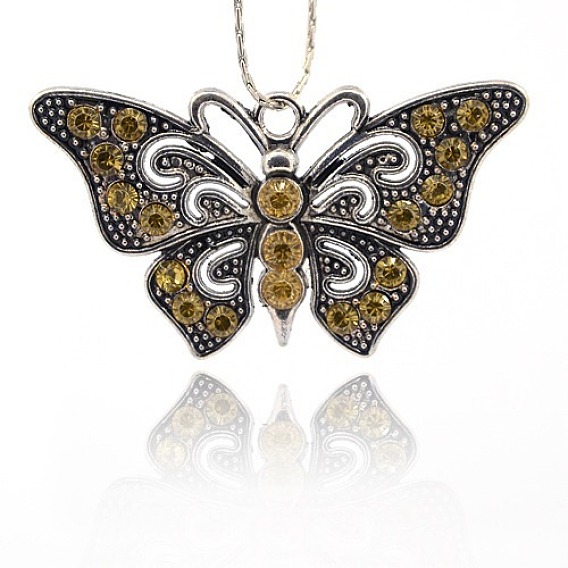 Accessoires de collier pendentif papillon antique, Pendentifs en alliage, argent antique, 37x67x7mm, Trou: 4mm