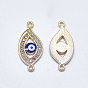 Light Gold Plated Alloy Links, with Crystal Rhinestone and Enamel, Evil Eye