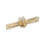 Brass Micro Clear Cubic Zirconia Links, Long-Lasting Plated, Bar with Star