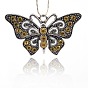 Vintage Butterfly Pendant Necklace Findings, Alloy Rhinestone Pendants, Antique Silver, 37x67x7mm, Hole: 4mm