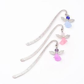 Tibetan Style Alloy Bookmarks/Hairpins, with Glass Beads, Acrylic Beads and Alloy Findings, Lovely Wedding Dress Angel Dangle, 84x13x1mm