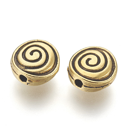 Tibetan Style Alloy Beads, Lead Free & Cadmium Free, Flat Round with Helix