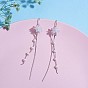 Crystal Rhinestone Flower with Shell Pearl Beaded Tassel Dangle Earrings, 925 Sterling Silver Long Drop Ear Thread for Women